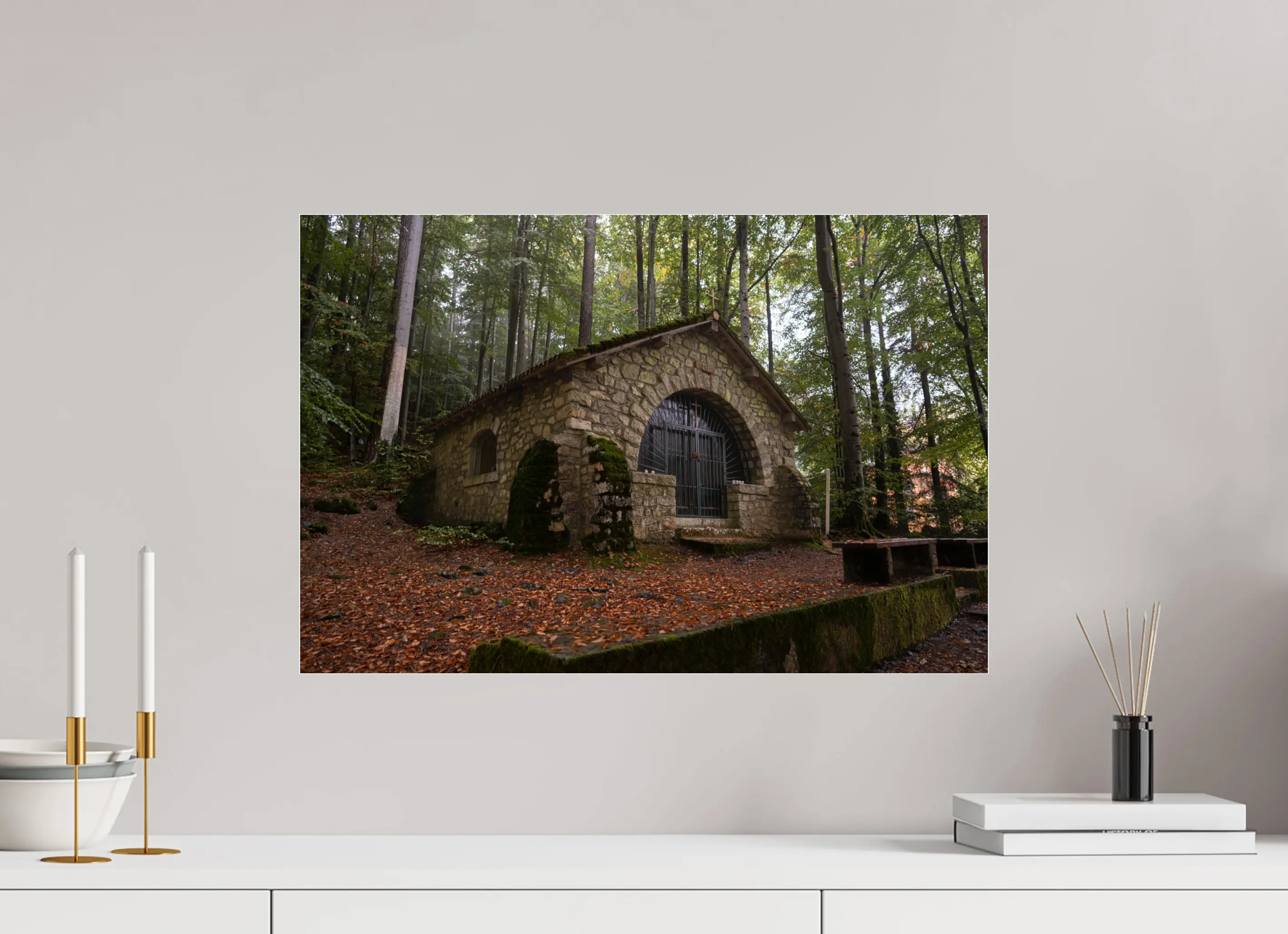 60 x 40 cm, Tirage Photo sur Plexi Chapelle de Vizzavona – photo d’art (papier, plexi) Ref.103