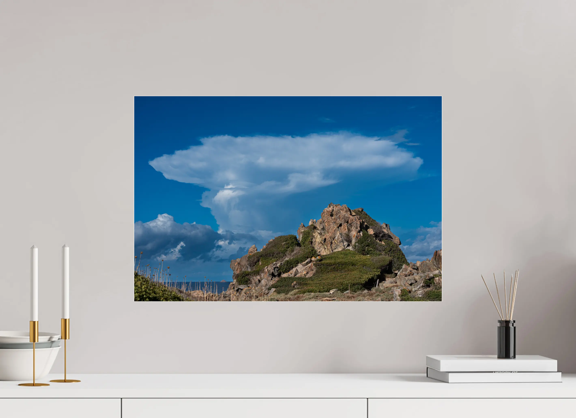 60 x 40 cm, Tirage Photo sur Plexi Ciel et roches de la Parata – Photo d’art en Corse (Papier, plexi) Ref.107