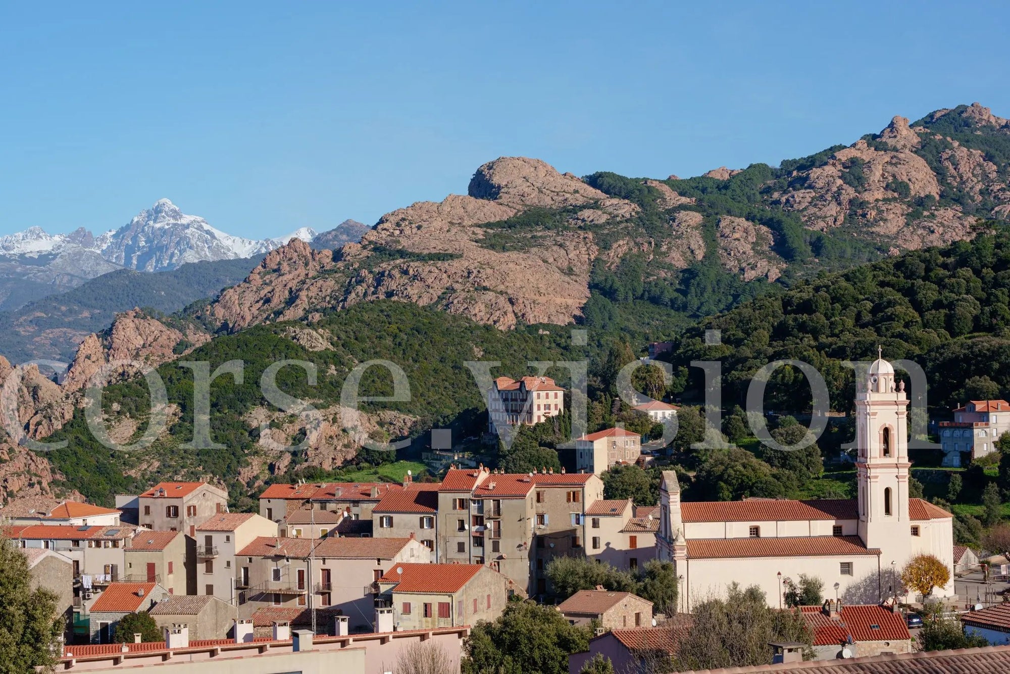 Piana, village corse entre mer et montagne – Photo d’art en format tirage papier ou plexiglas Ref.44 corsevision