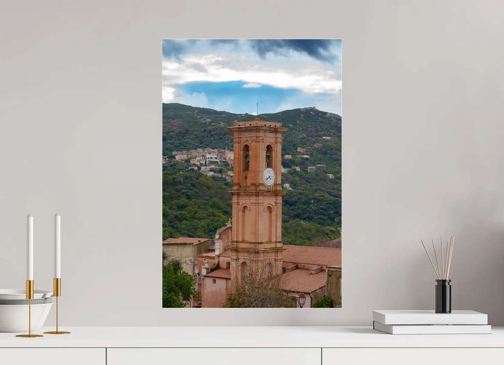 Photo d’Art du Clocher d’Aregno en Corse – Vue sur Cateri en HD | Décoration Murale Authentique Réf.17 corsevision