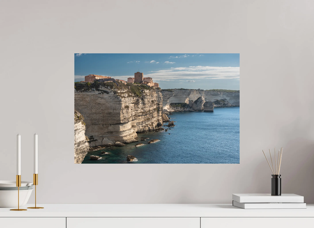 60 x 40 cm, Tirage photo sur Fuji Crystal DP Falaises de Bonifacio – Photo d’art de Corse-du-Sud (papier, plexi) Ref.96