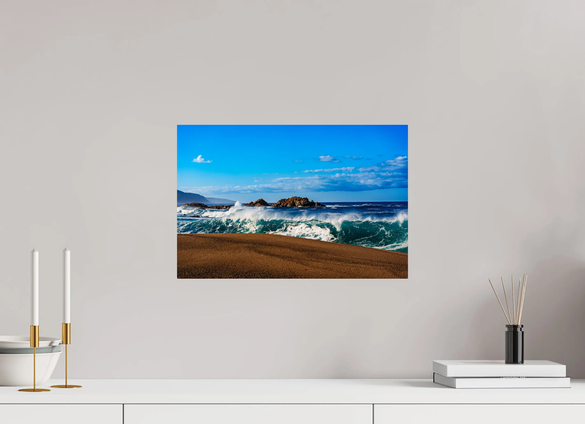 Plage du Liamone – Photo d’art de vagues spectaculaires en Corse (papier, plexi) Ref.66 corsevision