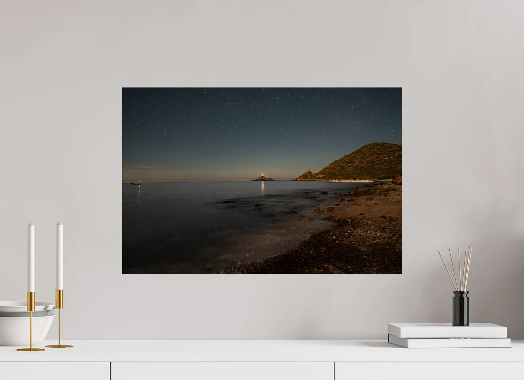 60 x 40 cm, Tirage Photo sur Plexi Îles Sanguinaires de nuit – Photo d’art (papier, plexi) Ref.97
