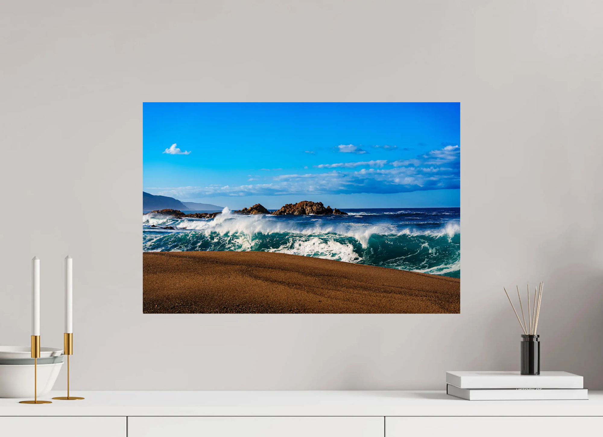 Plage du Liamone – Photo d’art de vagues spectaculaires en Corse (papier, plexi) Ref.66 corsevision